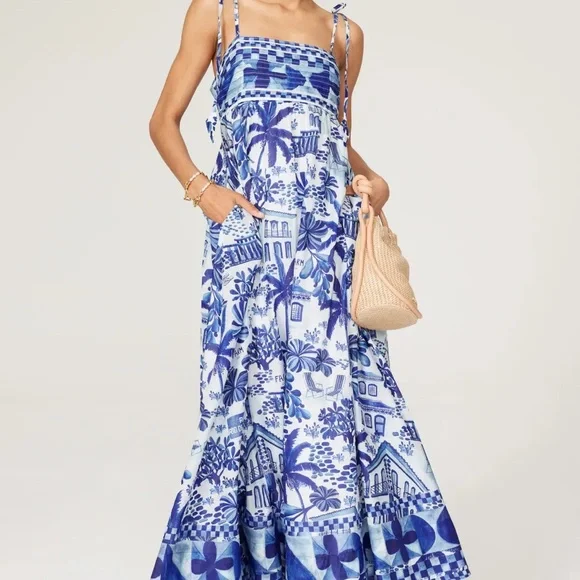 FARM Rio | Dresses | Farm Rio Blue And White Maxi Dress | Poshmark